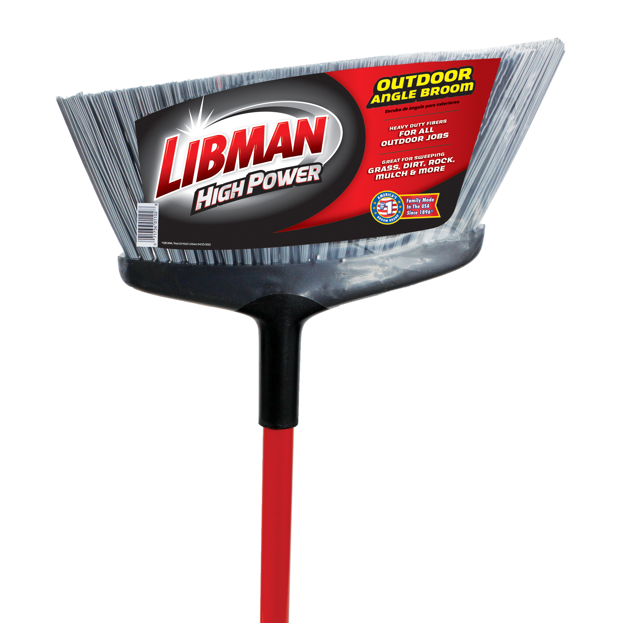 Libman Rough Surface Angle Broom, 15in.W with 1in. x 55in. Handle, Model# 1102